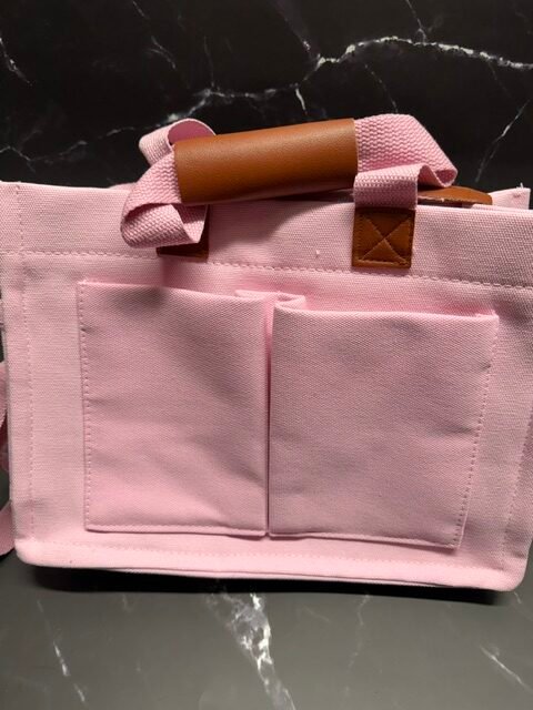 Canvas multi pocket tote bag  w/detachable strap-pink