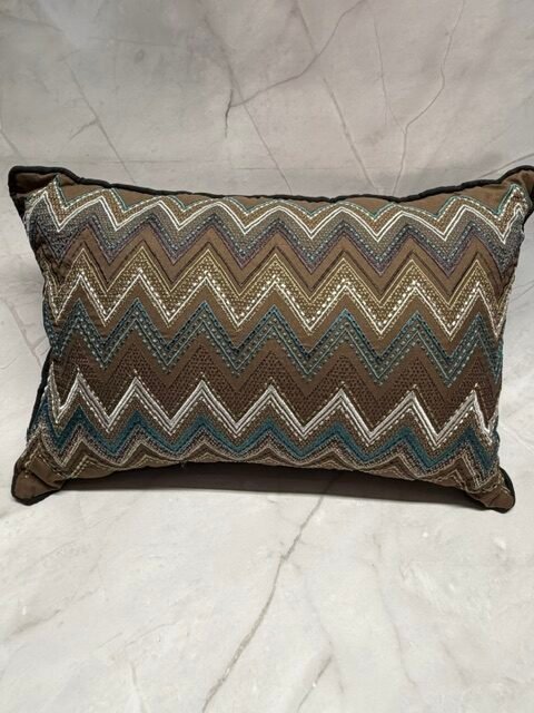 Embroidered chevron lumbar throw pillow