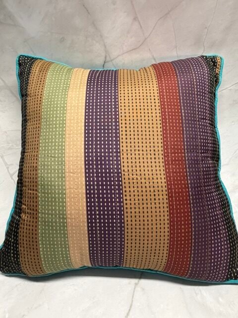 Striped Kantha stitch throw pillow